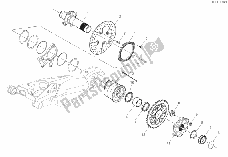 Alle onderdelen voor de Achterwiel As van de Ducati Streetfighter V4 S USA 1103 2020
